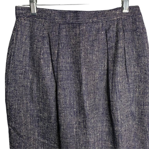 Anne Klein Silk Pencil Skirt S Navy Blue Pockets Lined Pleated Front Zipper - Picture 2 of 5